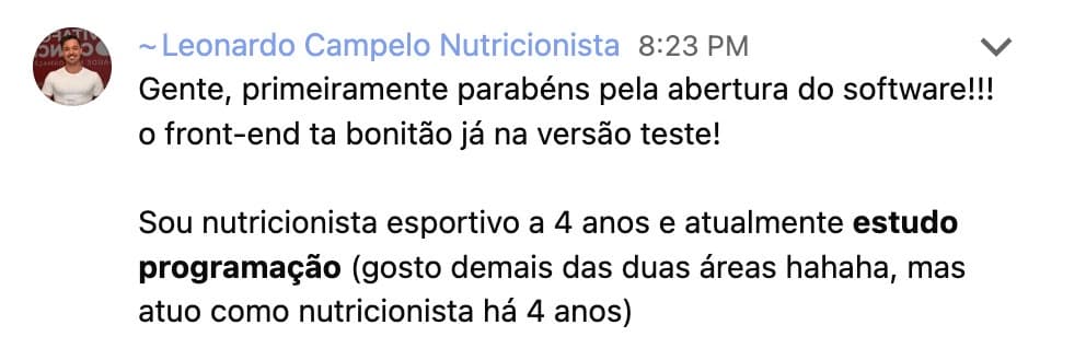 Depoimento de nutricionista sobre o Dietitian via WhatsApp
