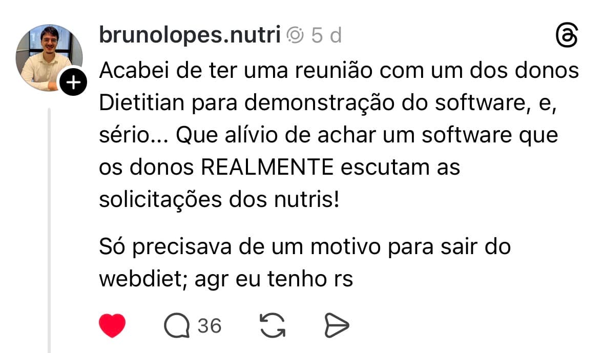 Depoimento de nutricionista sobre o Dietitian via WhatsApp