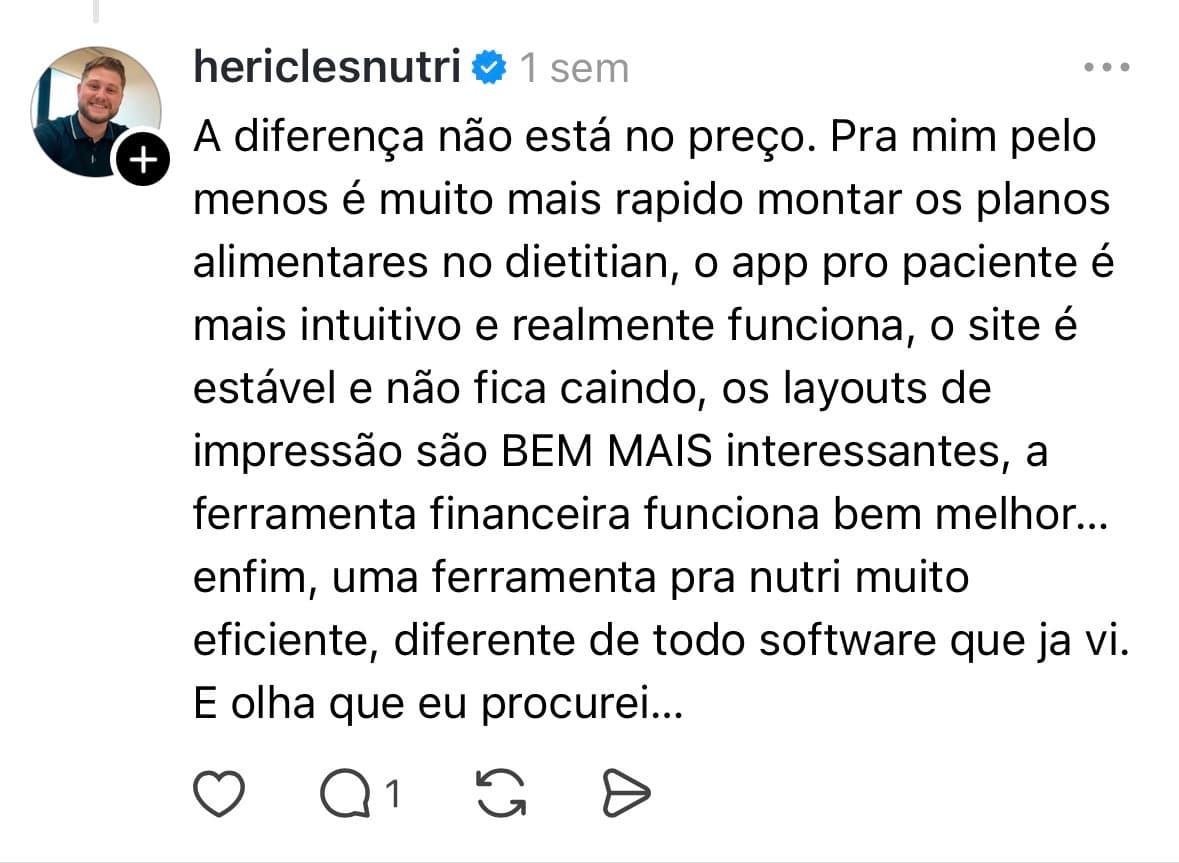 Depoimento de nutricionista sobre o Dietitian via WhatsApp